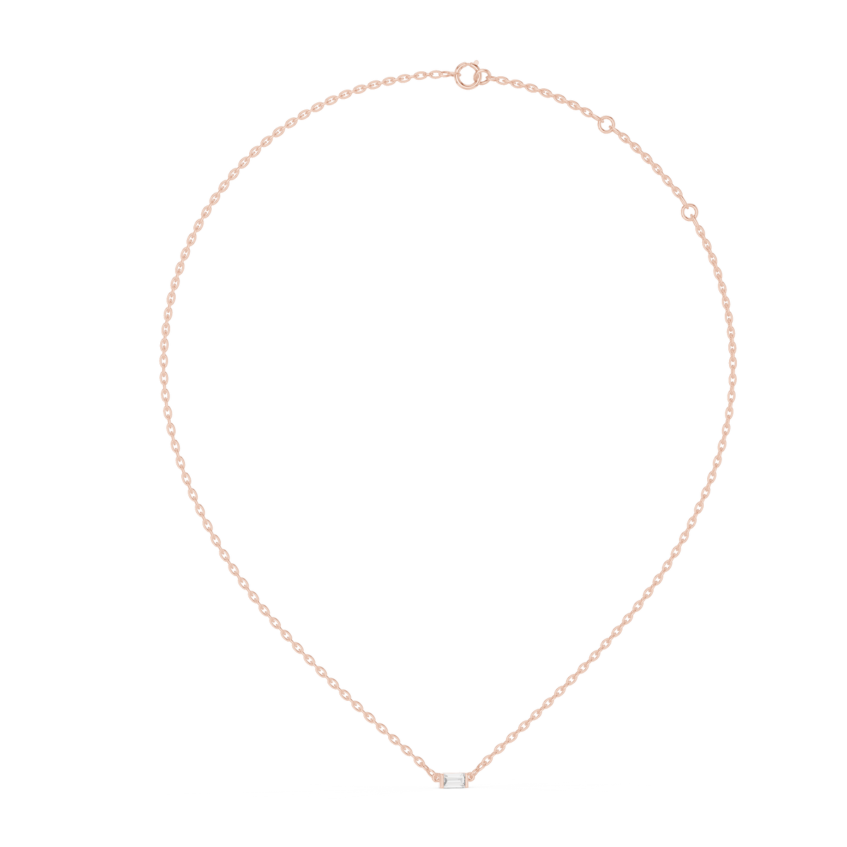 Baguette Lab Grown Diamond Solitaire Pendant, Rose Gold