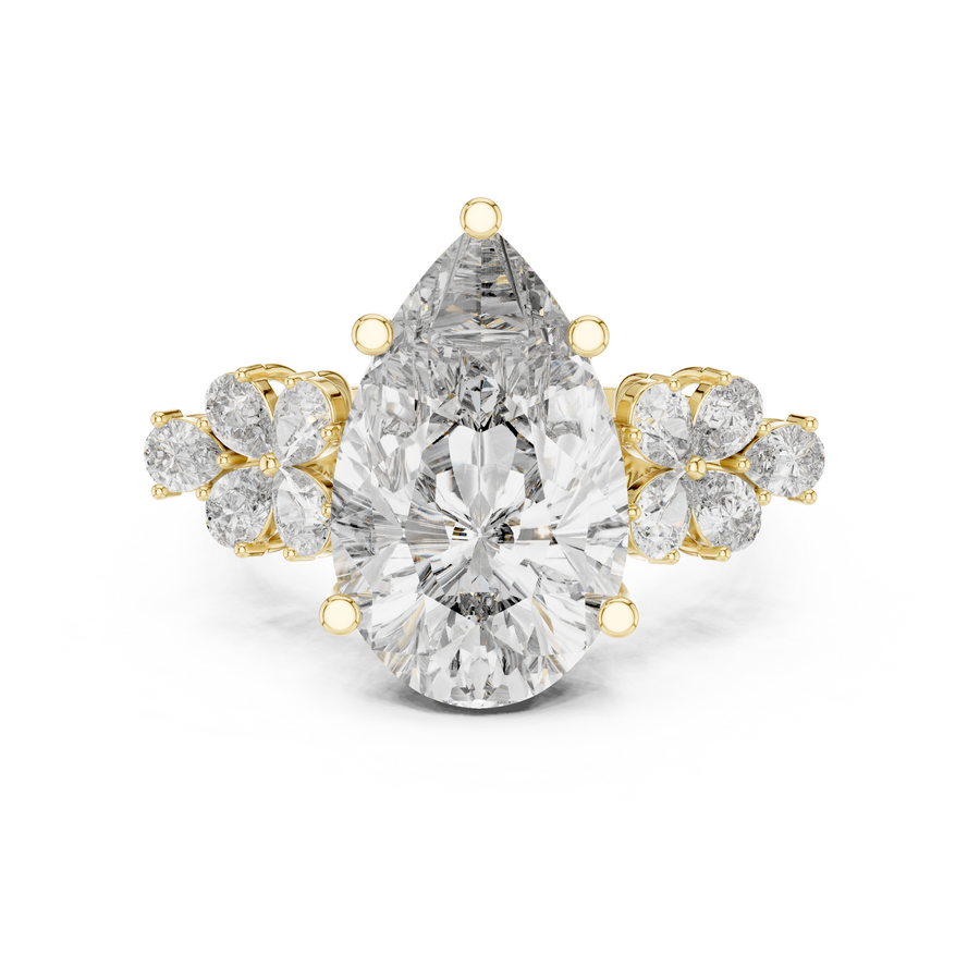 6 Carat Pear Lab Grown Diamond Engagement Ring, Yellow Gold