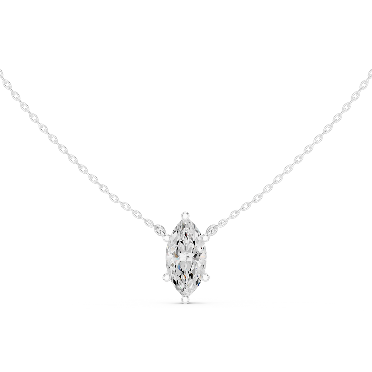 Marquise IGI Certified Lab Grown Diamond Solitaire Pendant, White Gold