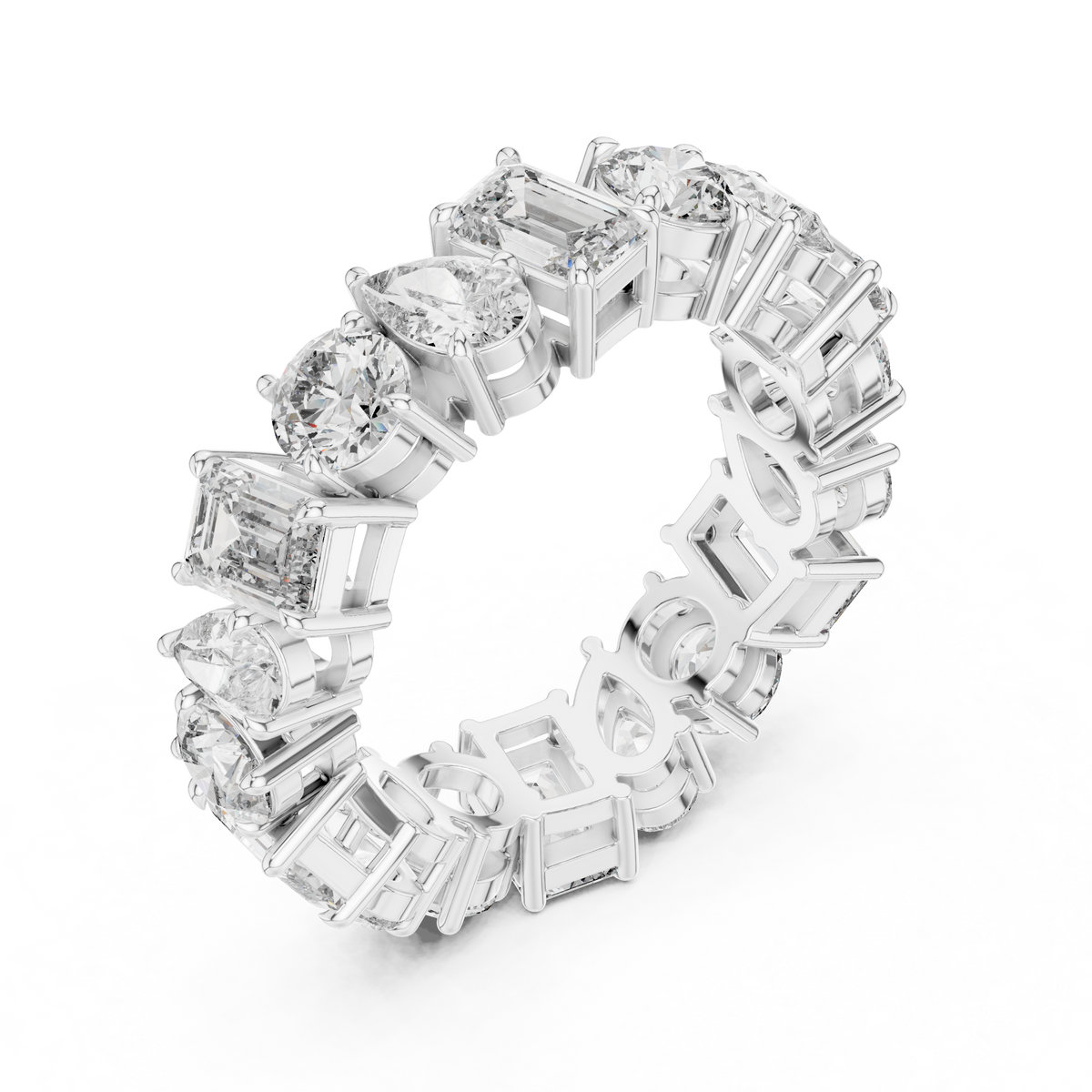 Multi-Shape Lab Grown Diamond Eternity Band Ring, White Gold