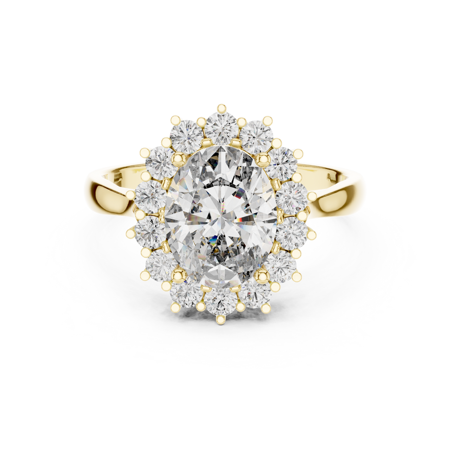 IGI Certified Oval Halo Lab Grown Diamond Engagement Ring, Yellow Gold