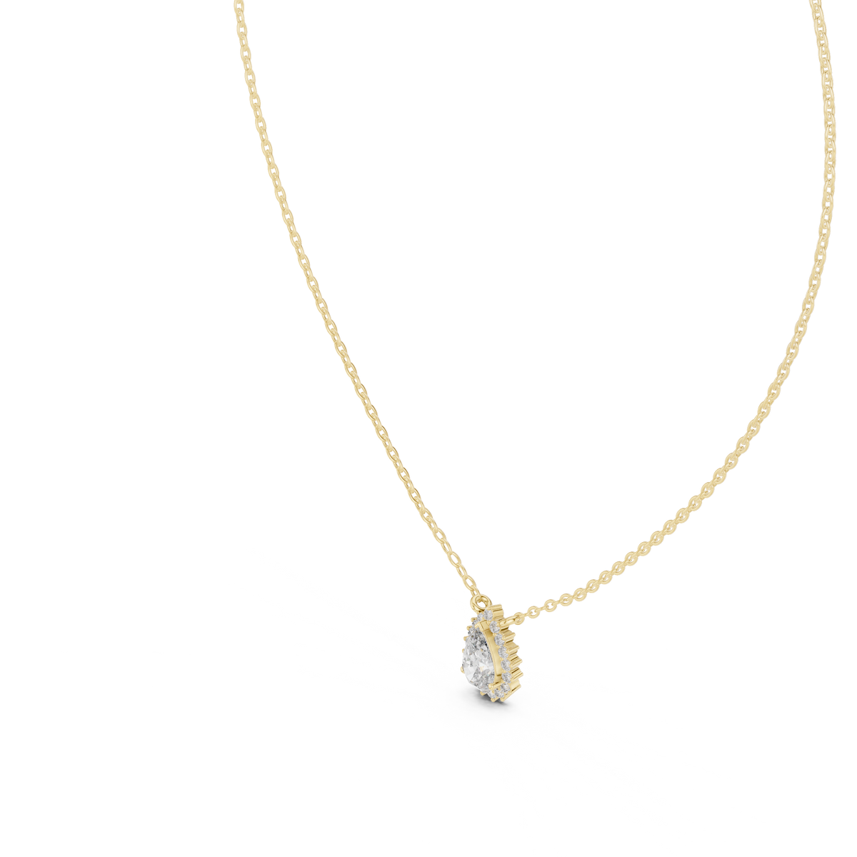 0.70 Carat Pear Halo Lab Grown Diamond Pendant, Yellow Gold