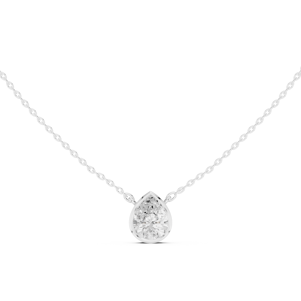 Pear Cut Bezel Lab Grown Diamond Solitaire Pendant, White Gold