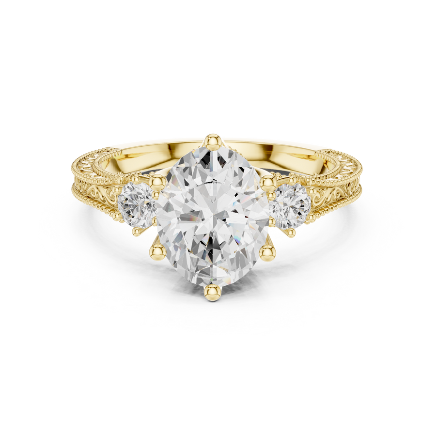 IGI Certified Oval Cut Lab-Grown Diamond Vintage Anniversary Ring, Yellow Gold
