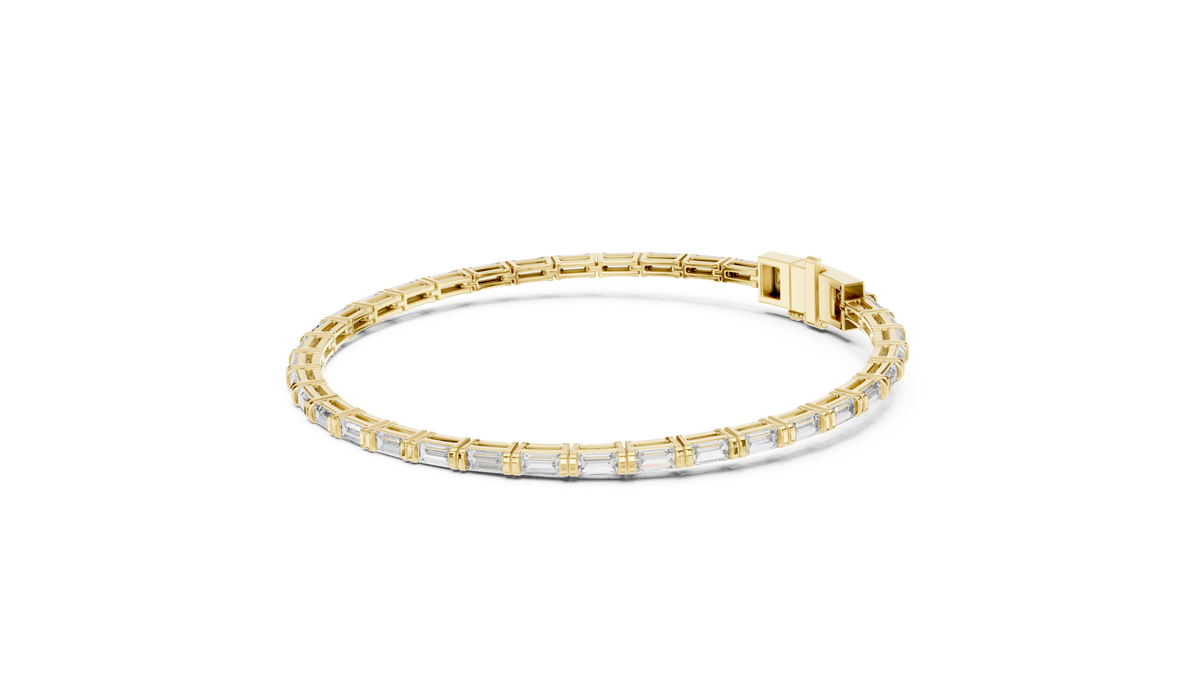 Baguette Lab Grown Diamond Tennis Bracelet, Yellow Gold