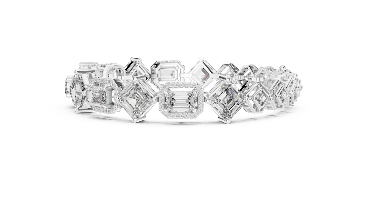 Emerald Cut & Asscher IGI Certified Lab Grown Diamond Tennis Bracelet, White Gold