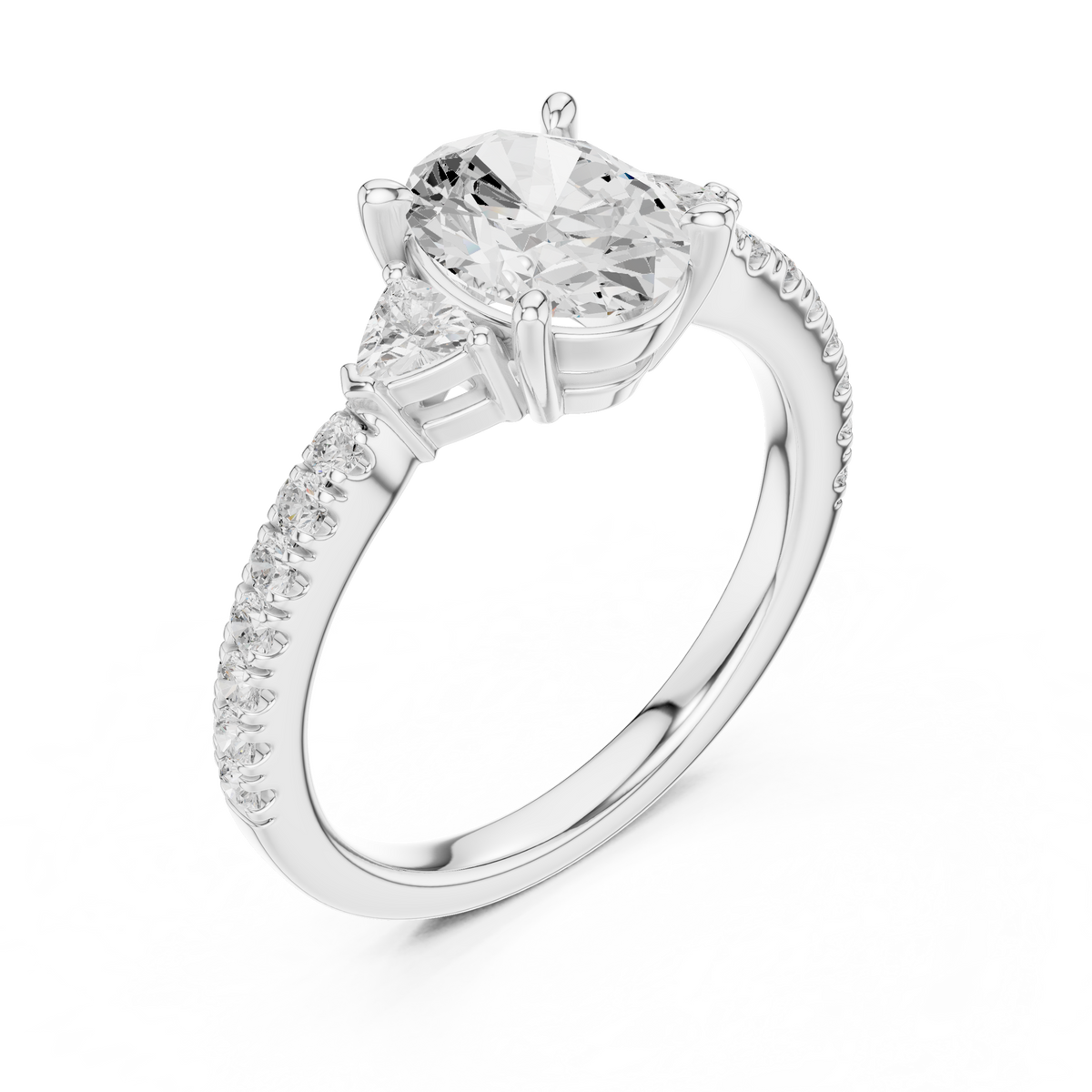 Oval Cut Lab Grown Diamond Proposal Ring with Trillion Side Stones, White Gold