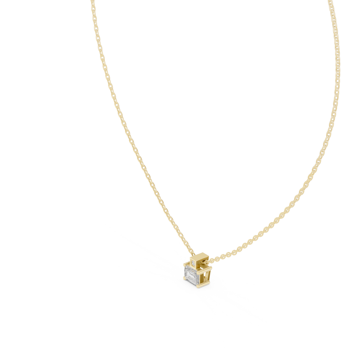 0.50 CT Emerald Cut Lab Grown Diamond Pendant, Yellow Gold
