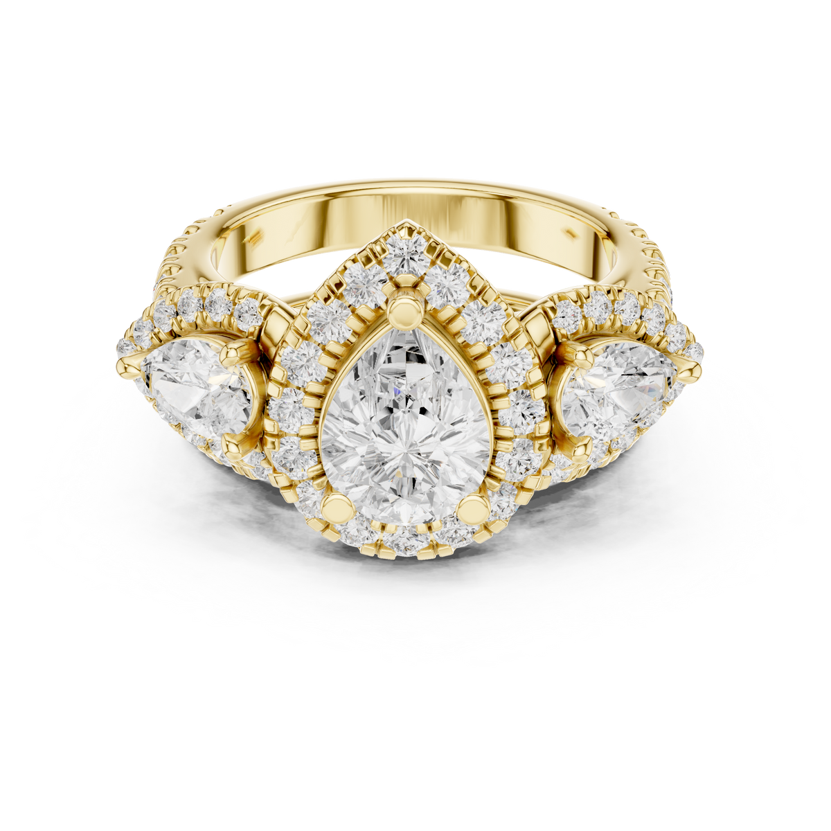 2.50 Ct Pear Cut Lab Grown Diamond Stackable Ring with Side Pear & Round Accents, Yellow Gold