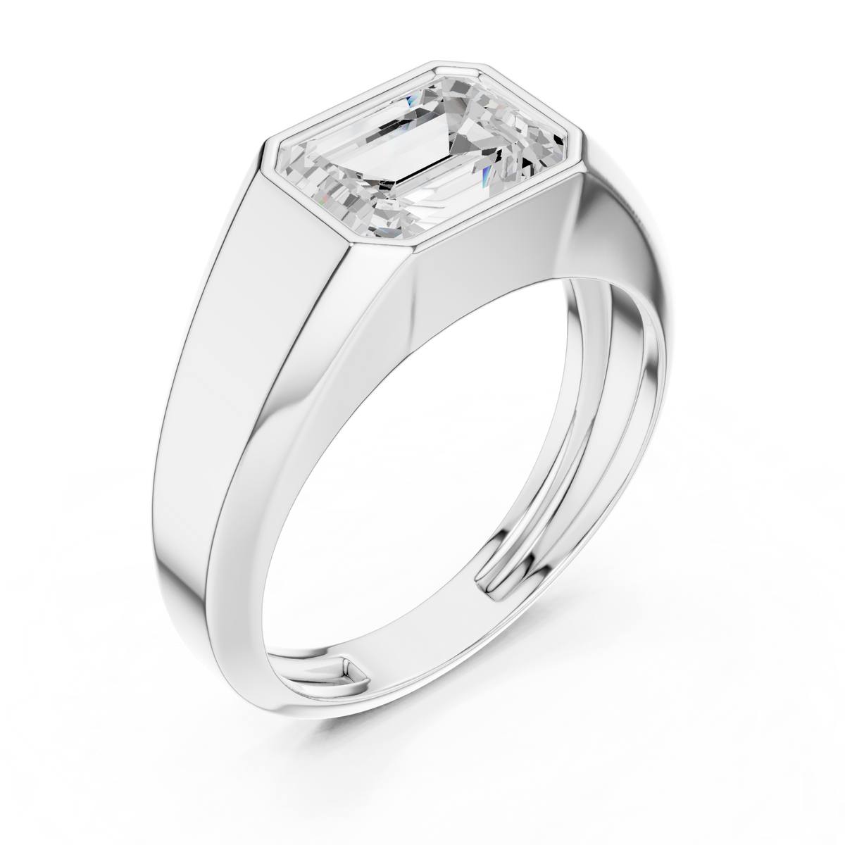 2.00 CT Emerald Cut Lab Grown Diamond Men's Ring, White Gold