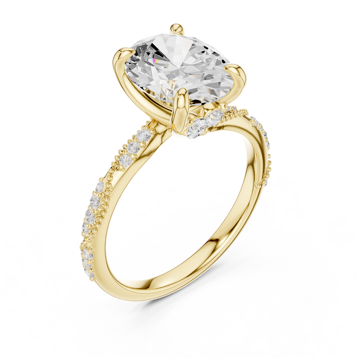 IGI Certified Oval Cut Lab-Grown Diamond Engagement Ring, Yellow Gold