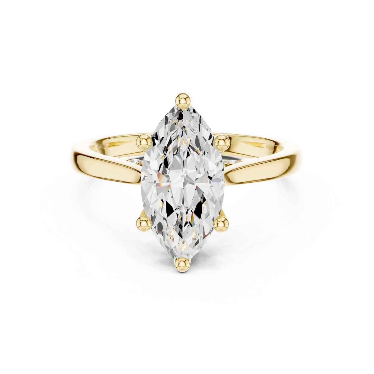 Marquise Cut Lab-Grown Diamond Engagement Ring with Hidden Halo, Yellow Gold