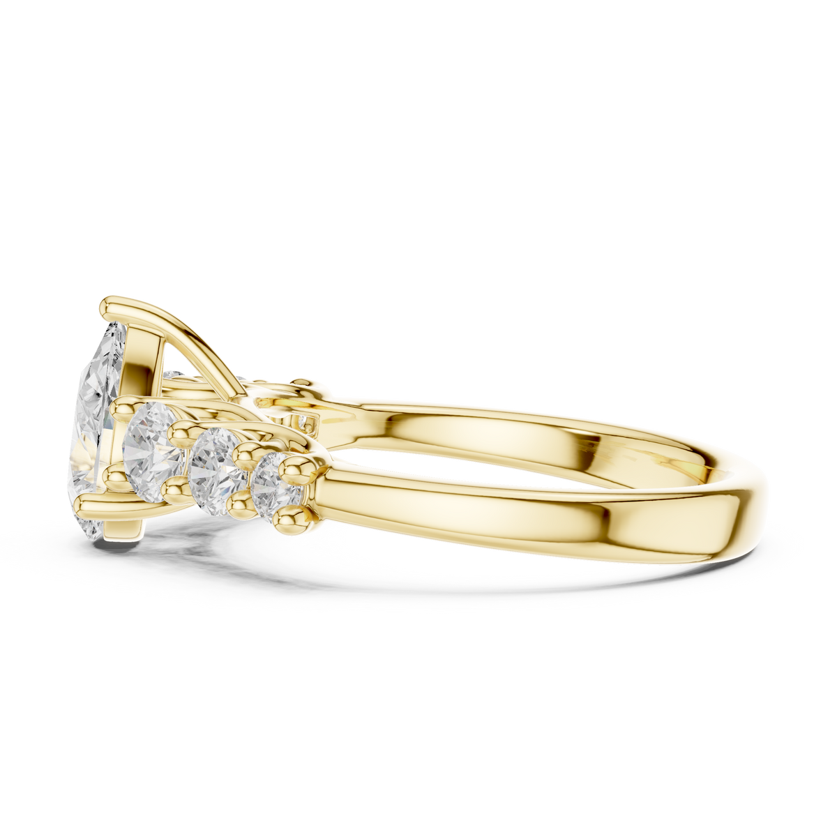 IGI Certified Pear Lab Grown Diamond With 6 Round Stones, Yellow Gold
