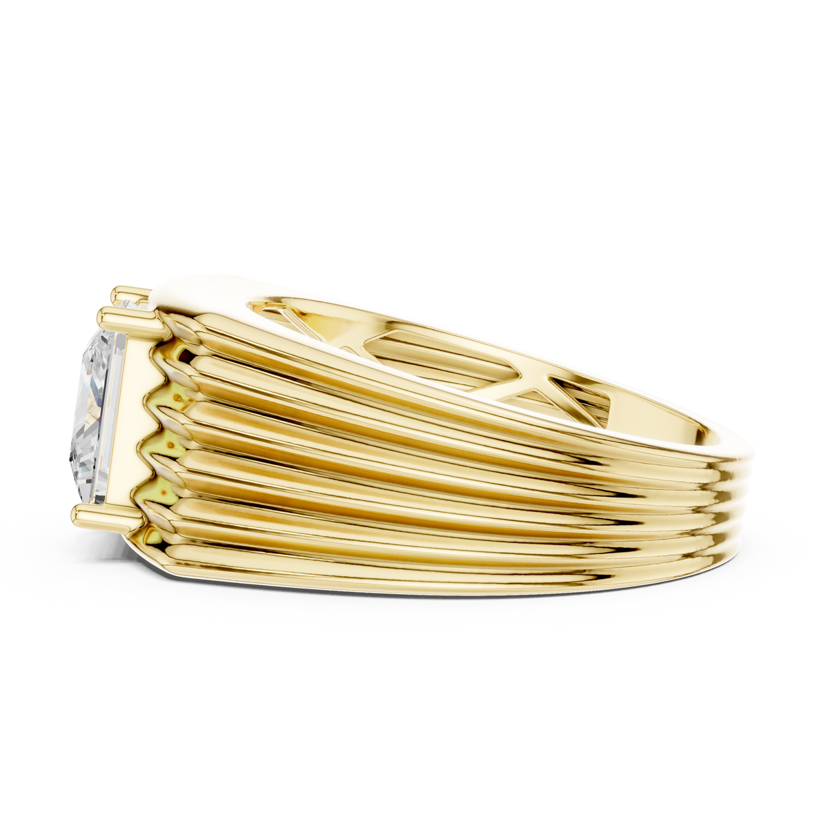 IGI Certified Princess Cut Lab-Grown Diamond Men's Statement Ring, Yellow Gold