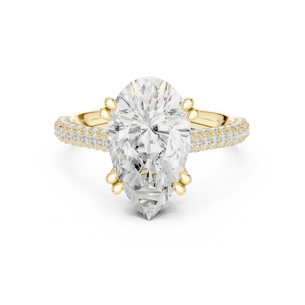 3.50 CT Pear Cut Lab Grown Diamond Hidden Halo Engagement Ring, Yellow Gold