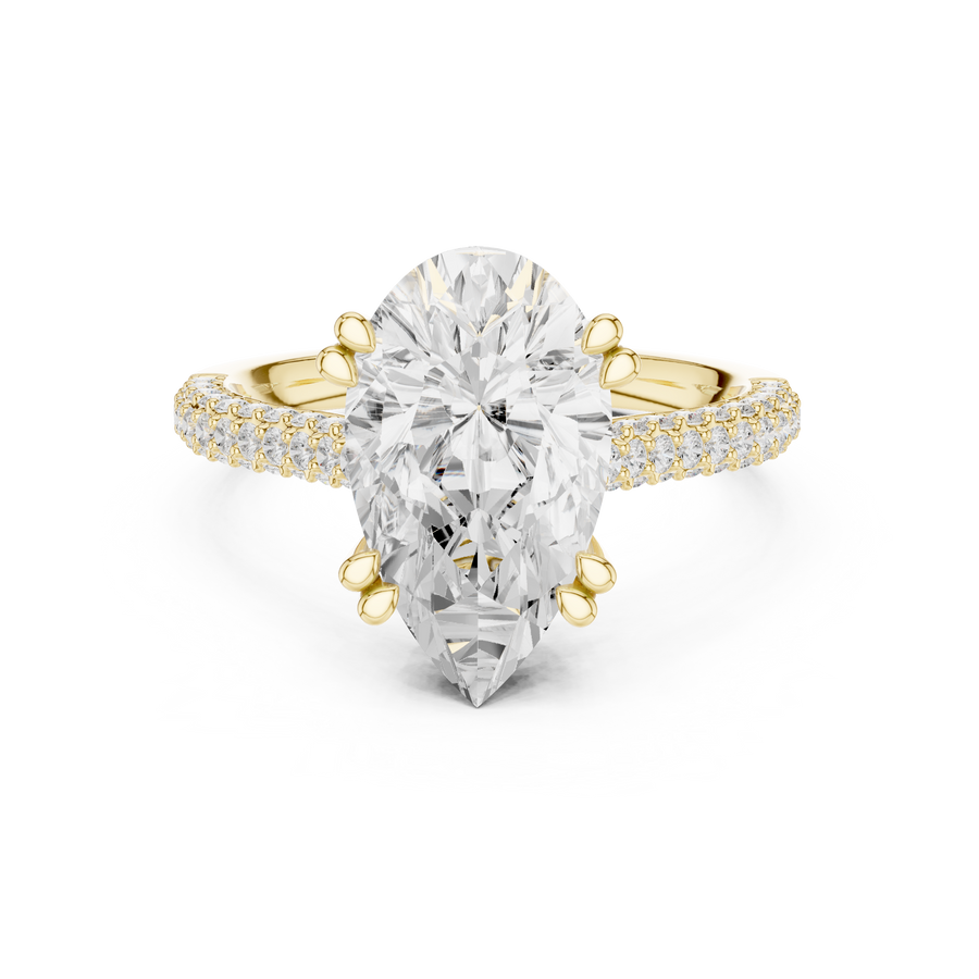 3.50 CT Pear Cut Lab Grown Diamond Hidden Halo Engagement Ring, Yellow Gold