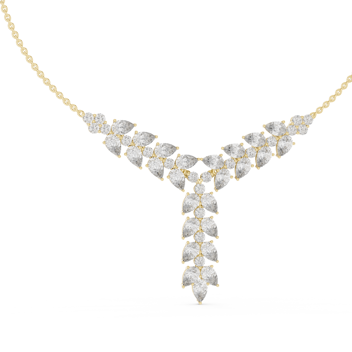 Floral Pear & Round Lab Grown Diamond Statement Pendant, Yellow Gold