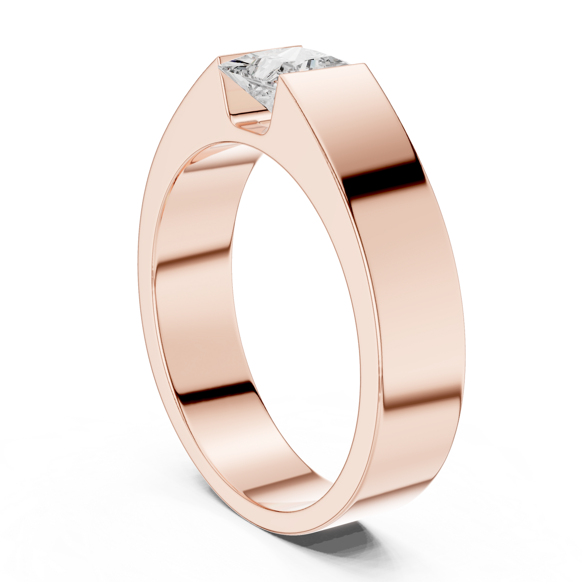 Princess Cut Lab-Grown Diamond Men's Bezel-Set Ring, Rose Gold