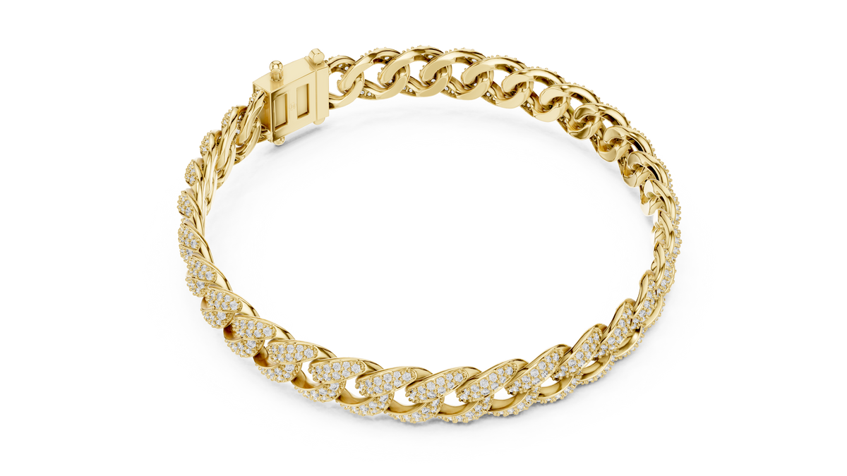 Cuban Link Pavé Lab Grown Diamond Bracelet, Yellow Gold