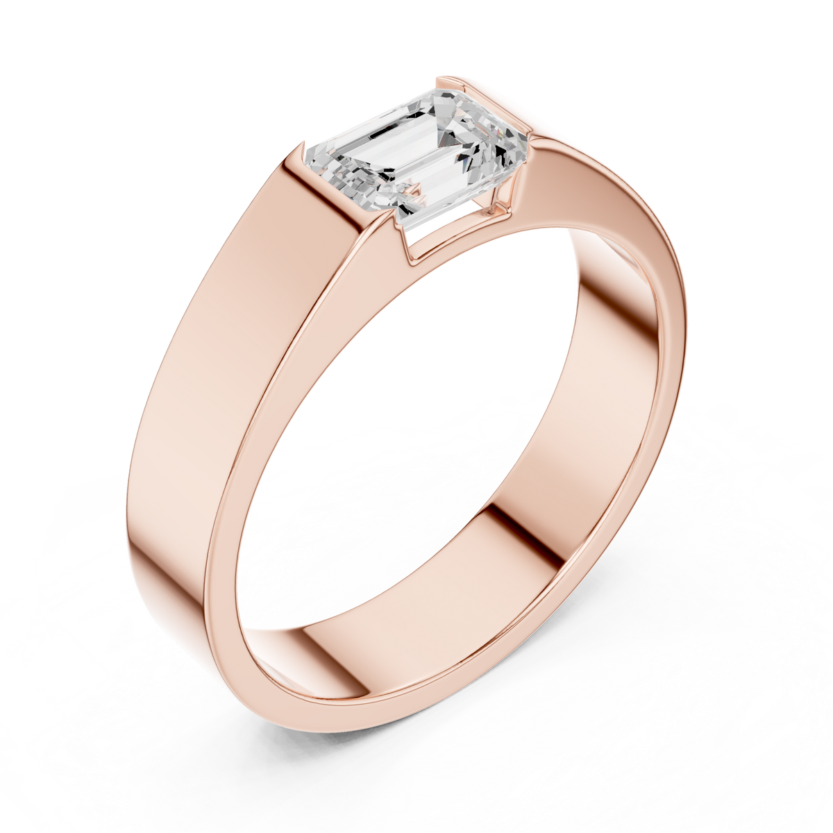 Emerald Cut Lab-Grown Diamond Men's Bezel-Set Ring, Rose Gold