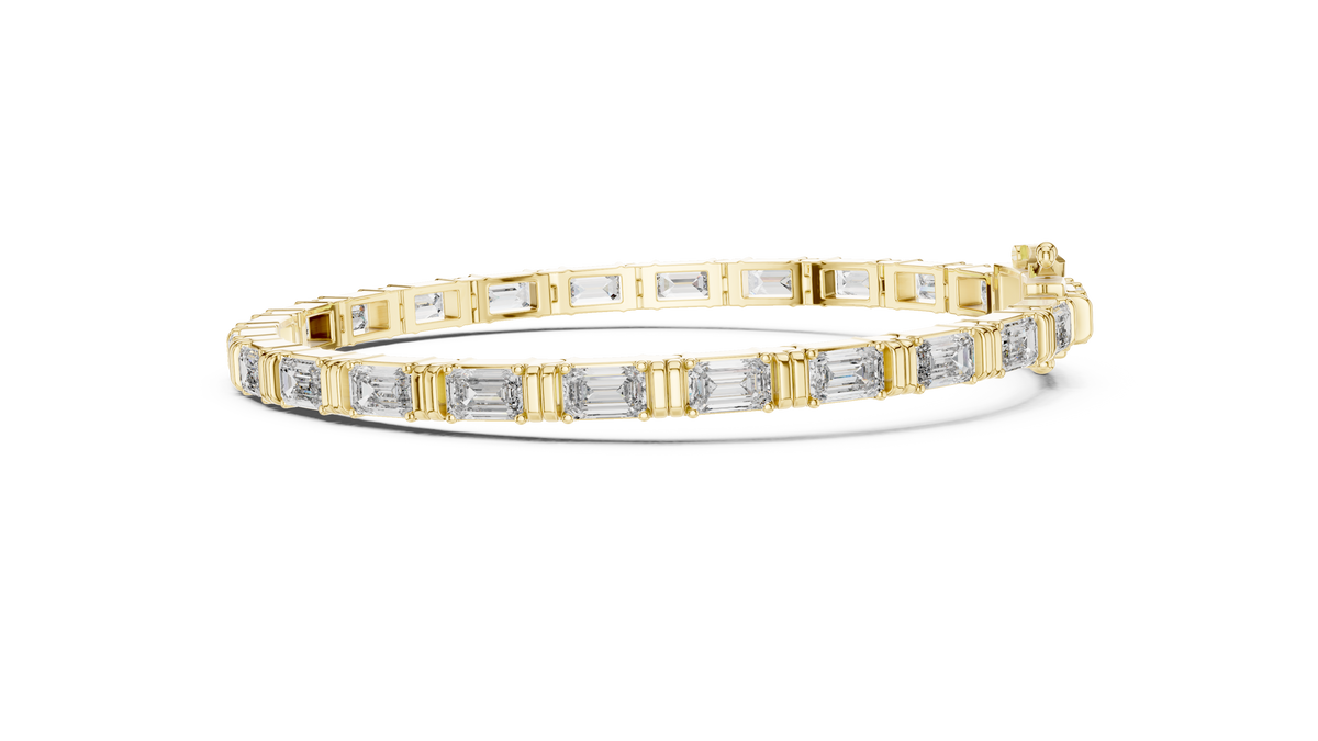 Emerald Cut Lab Grown Diamond Tennis Bracelet, Yellow Gold