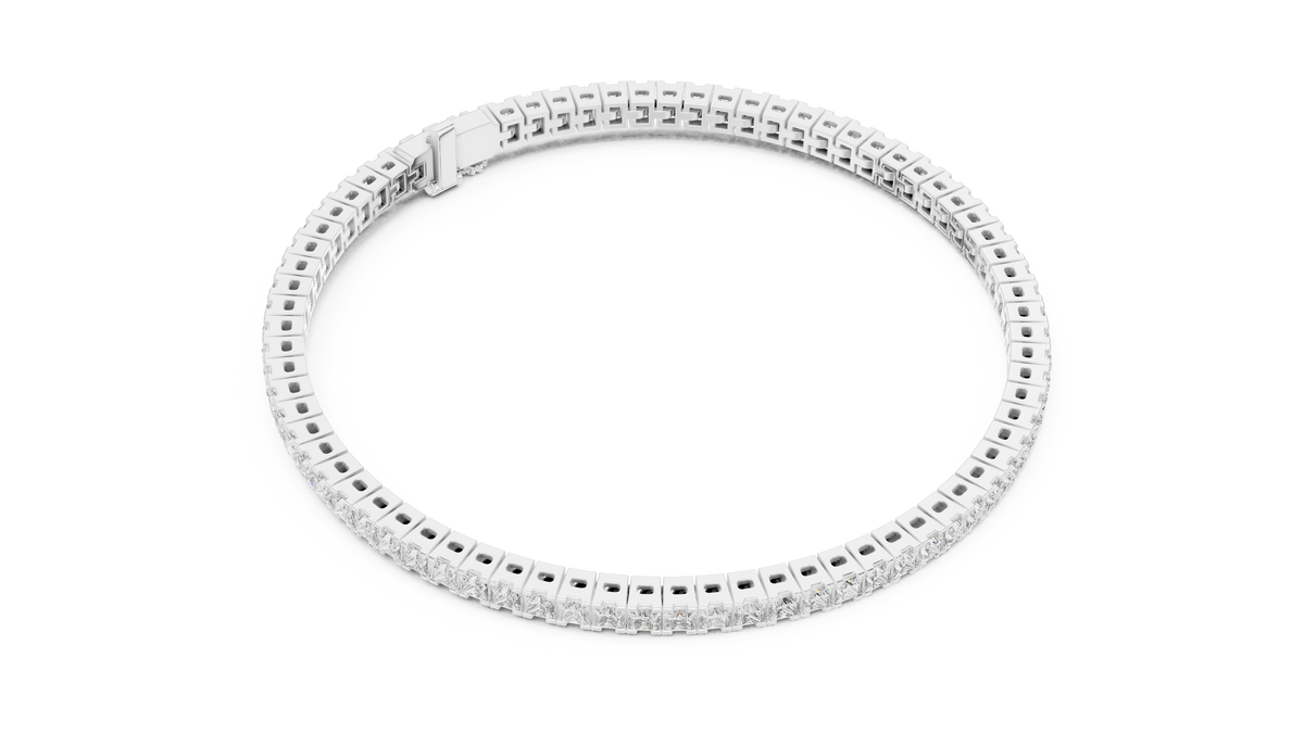 IGI Certified Princess Cut Lab Grown Diamond Tennis Bracelet, White Gold