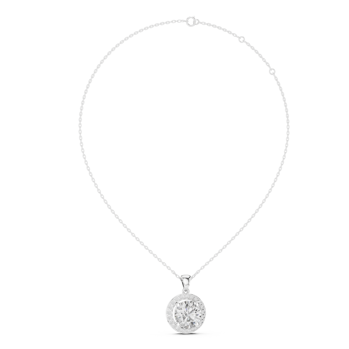 IGI Certified Round Halo Lab Grown Diamond Pendant, White Gold
