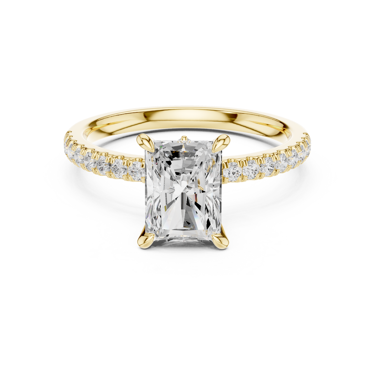 Radiant Cut Lab-Grown Diamond Proposal Ring with Hidden Halo, Yellow Gold