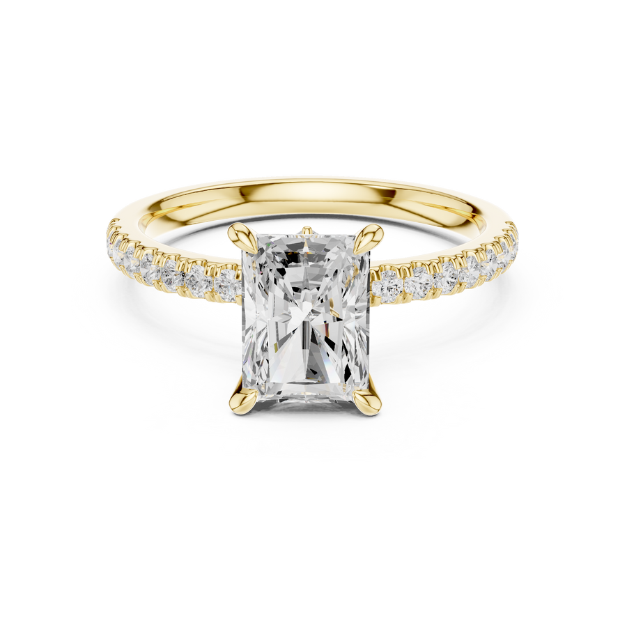 Radiant Cut Lab-Grown Diamond Proposal Ring with Hidden Halo, Yellow Gold