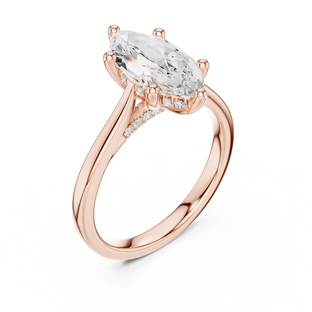 Marquise Cut Lab-Grown Diamond Engagement Ring with Hidden Halo, Rose Gold