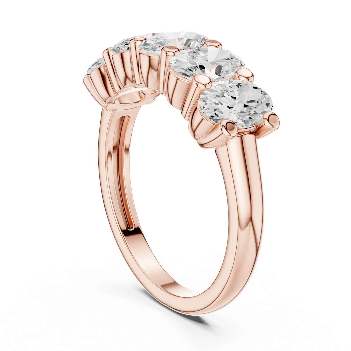 IGI Certified 1.80 Carat Oval Cut Lab Grown Diamond Five Stone Band Ring, Rose Gold