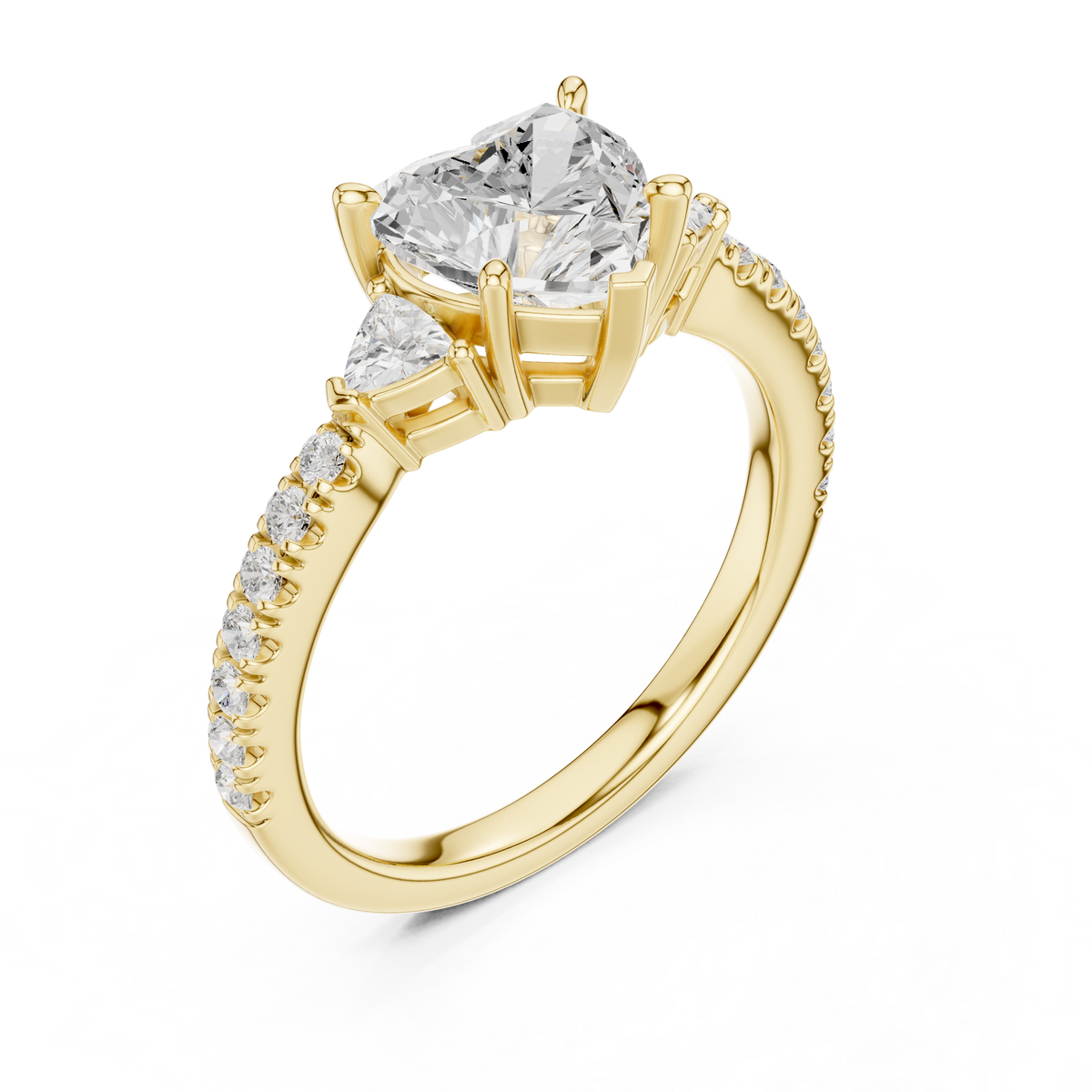 IGI Certified Heart Cut Lab Grown Diamond Special Occasion Ring, Yellow Gold