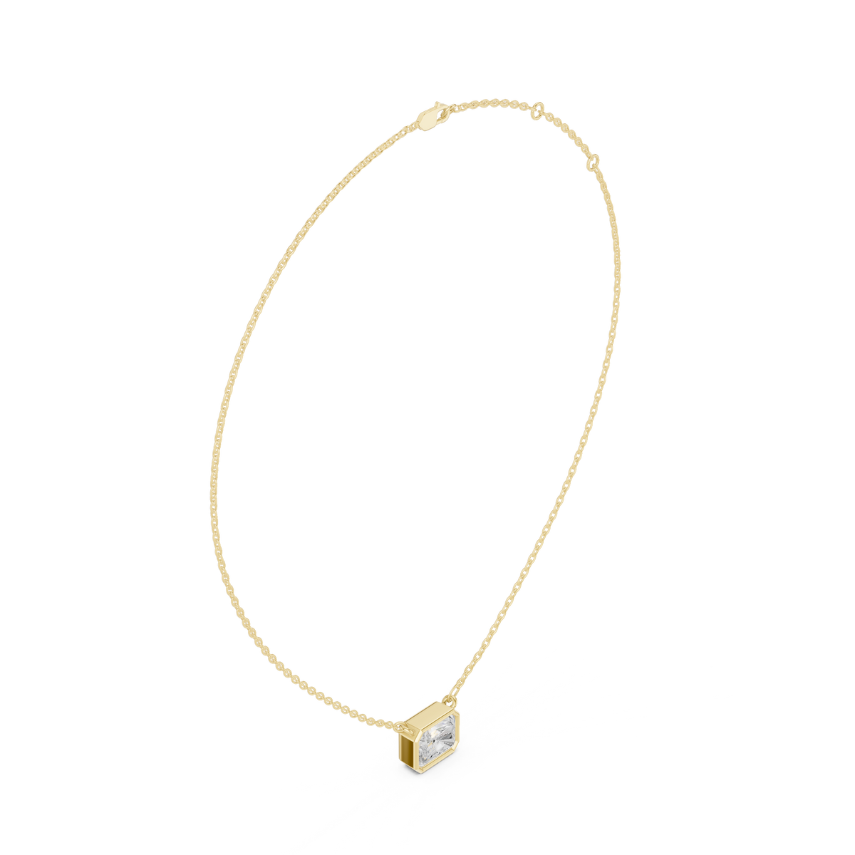 Radiant Cut Bezel Lab Grown Diamond Solitaire Pendant, Yellow Gold