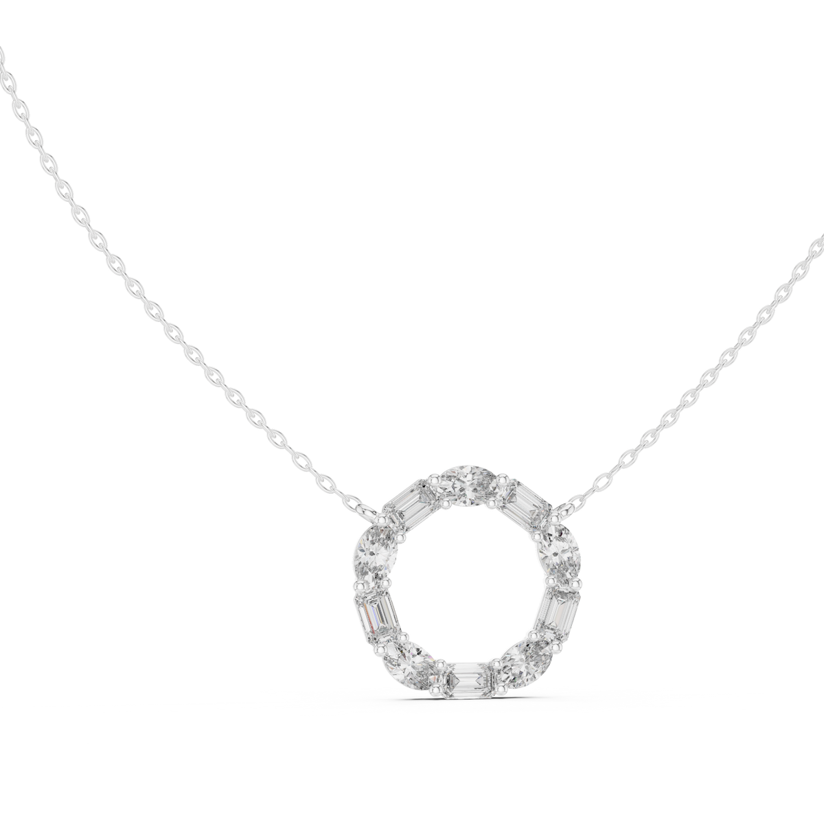 Oval & Emerald Lab Grown Diamond Open Circle Pendant, White Gold