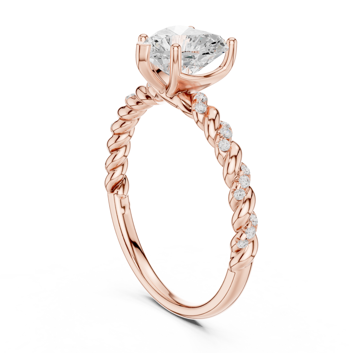 Heart Shaped Diamond Twisted Band Ring, Rose Gold