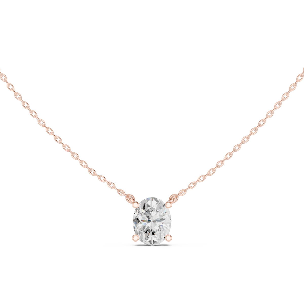 Classic Oval Cut Lab Grown Diamond Solitaire Pendant, Rose Gold