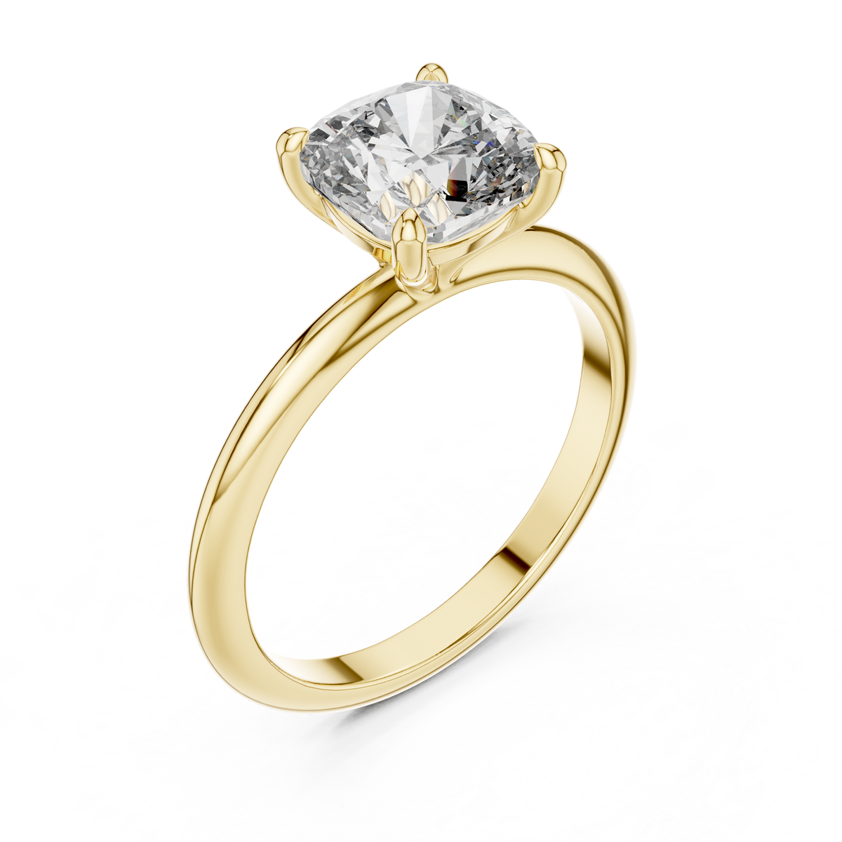 Classic Solitaire 2 Carat Cushion Cut Lab Grown Diamond Ring, Yellow Gold