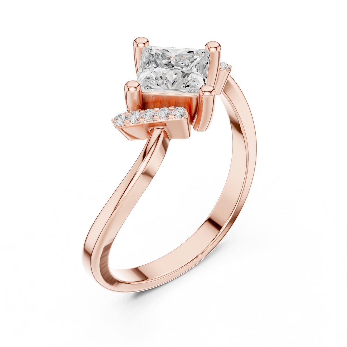IGI Certified Princess Cut 0.70 CT Lab Grown Diamond Designer Ring, Rose Gold