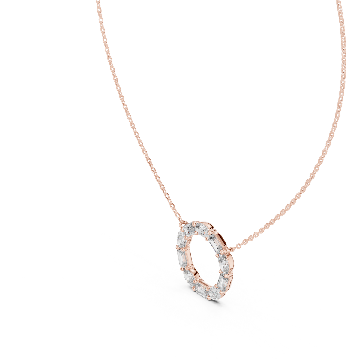 Oval & Emerald Lab Grown Diamond Open Circle Pendant, Rose Gold