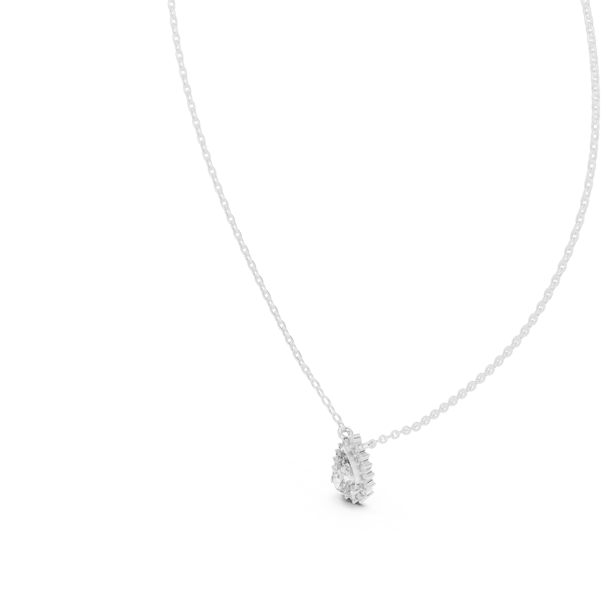 0.70 Carat Pear Halo Lab Grown Diamond Pendant, White Gold