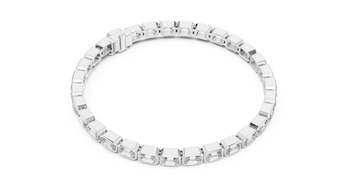 Bezel Emerald Cut Lab Grown Diamond Tennis Bracelet, White Gold