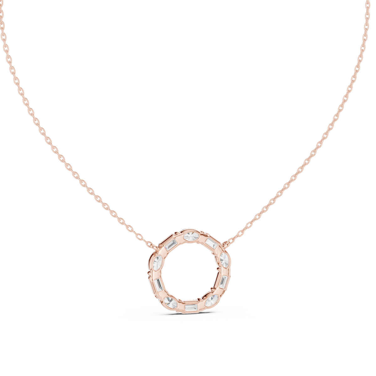 Oval & Emerald Lab Grown Diamond Open Circle Pendant, Rose Gold