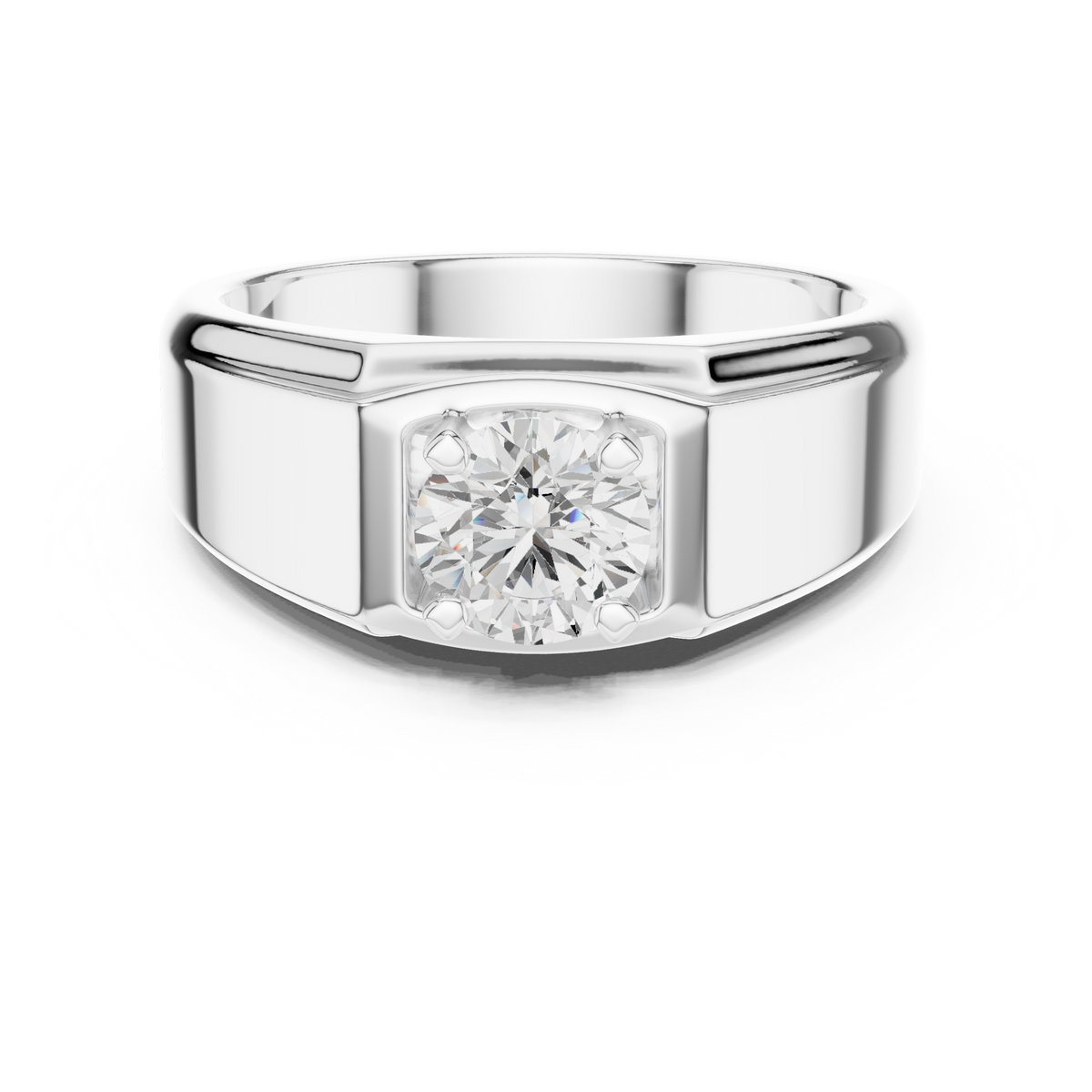 IGI Certified Round Cut Lab-Grown Diamond Men's Prong-Set Ring, White Gold