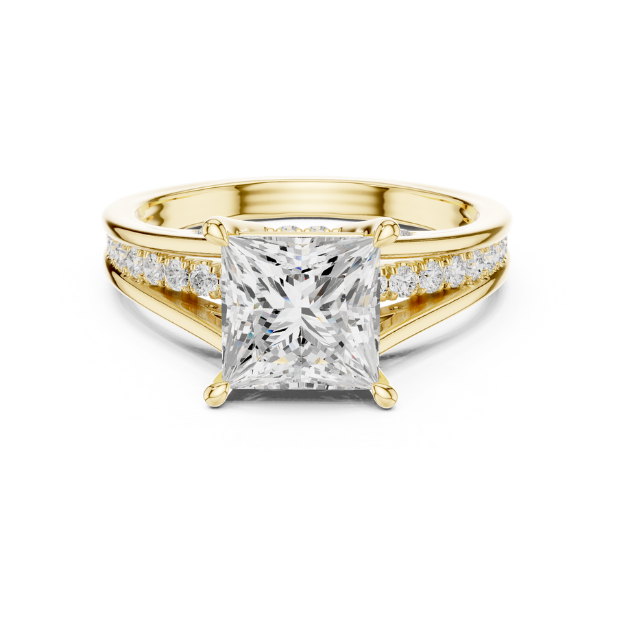 Princess Cut Lab-Grown Diamond Engagement Ring with Split Shank Band, Yellow Gold