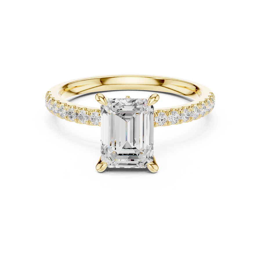 Emerald Cut Lab-Grown Diamond Engagement Ring with Hidden Halo, Yellow Gold