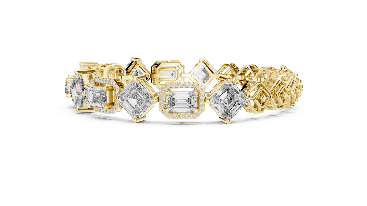 Emerald Cut & Asscher IGI Certified Lab Grown Diamond Tennis Bracelet, Yellow Gold