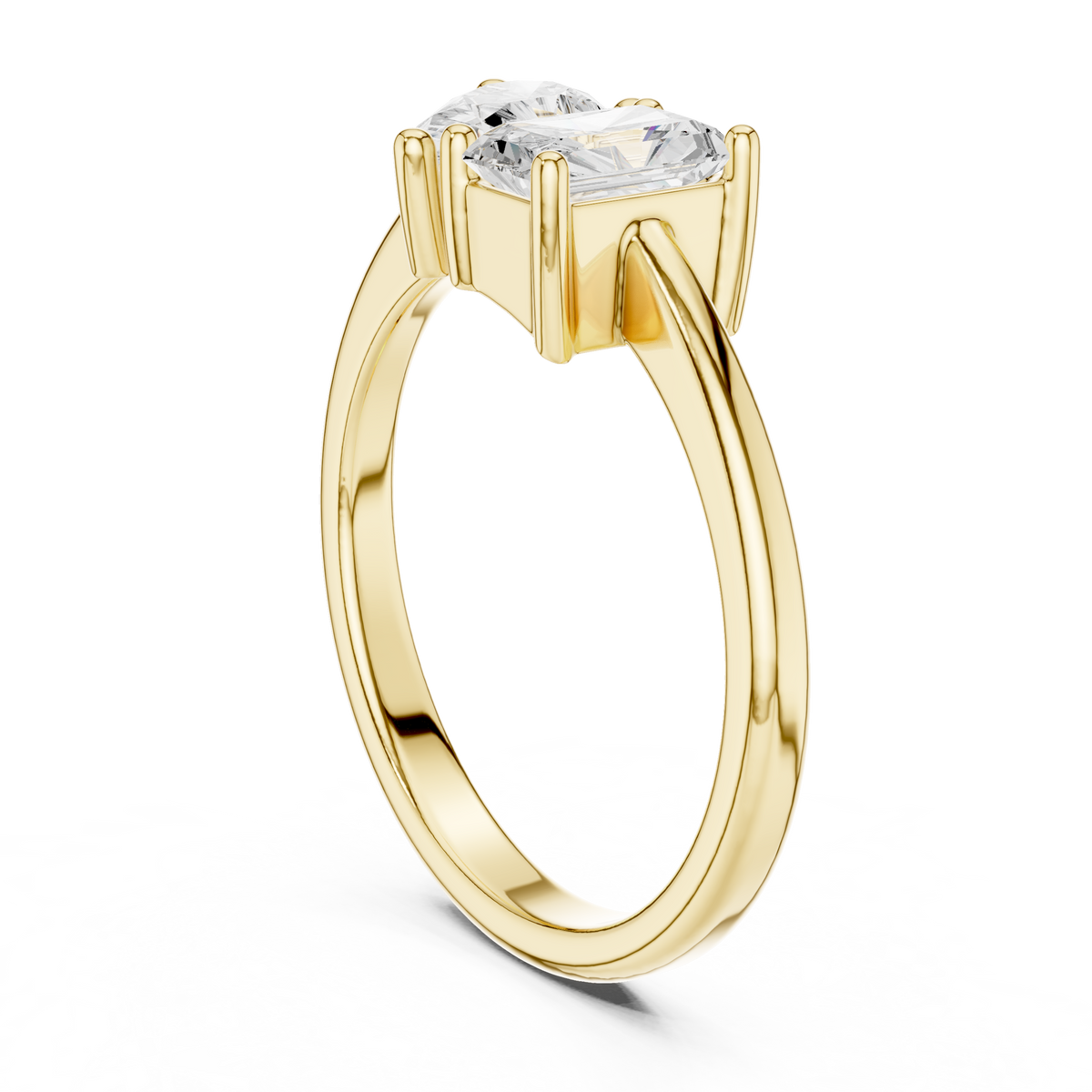 IGI Certified Toi et Moi Radiant & Pear Cut Lab Grown Diamond Ring, Yellow Gold