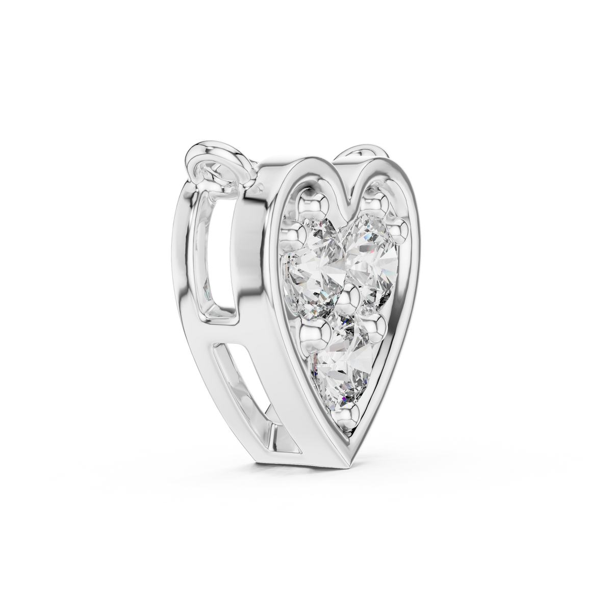 Three Stone Heart Lab Grown Diamond Pendant, White Gold