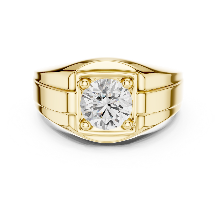 1.10 CT Round Lab Grown Diamond Men's Ring in Fine Gold, Yellow Gold