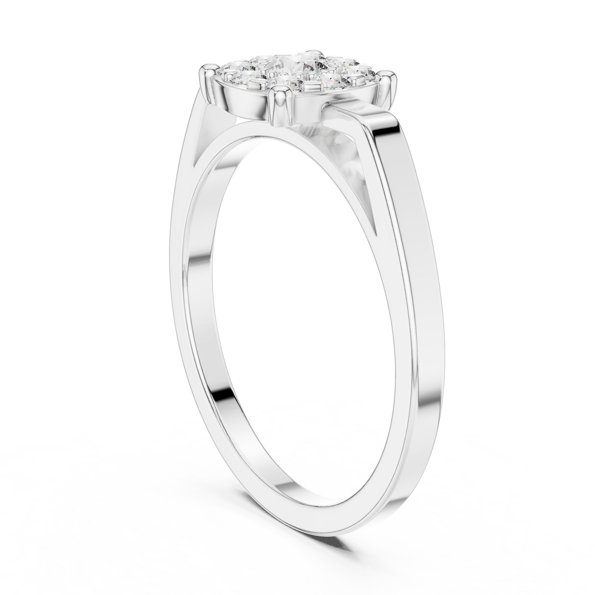 Round Cut Lab Grown Diamond Floral Halo Ring with Accent Stones, White Gold
